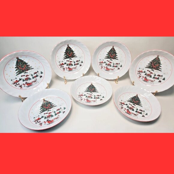 7 Kopin Christmas Salad/Dessert Bowls – 7.25" Holiday Dishes – Festive - Picture 2 of 7
